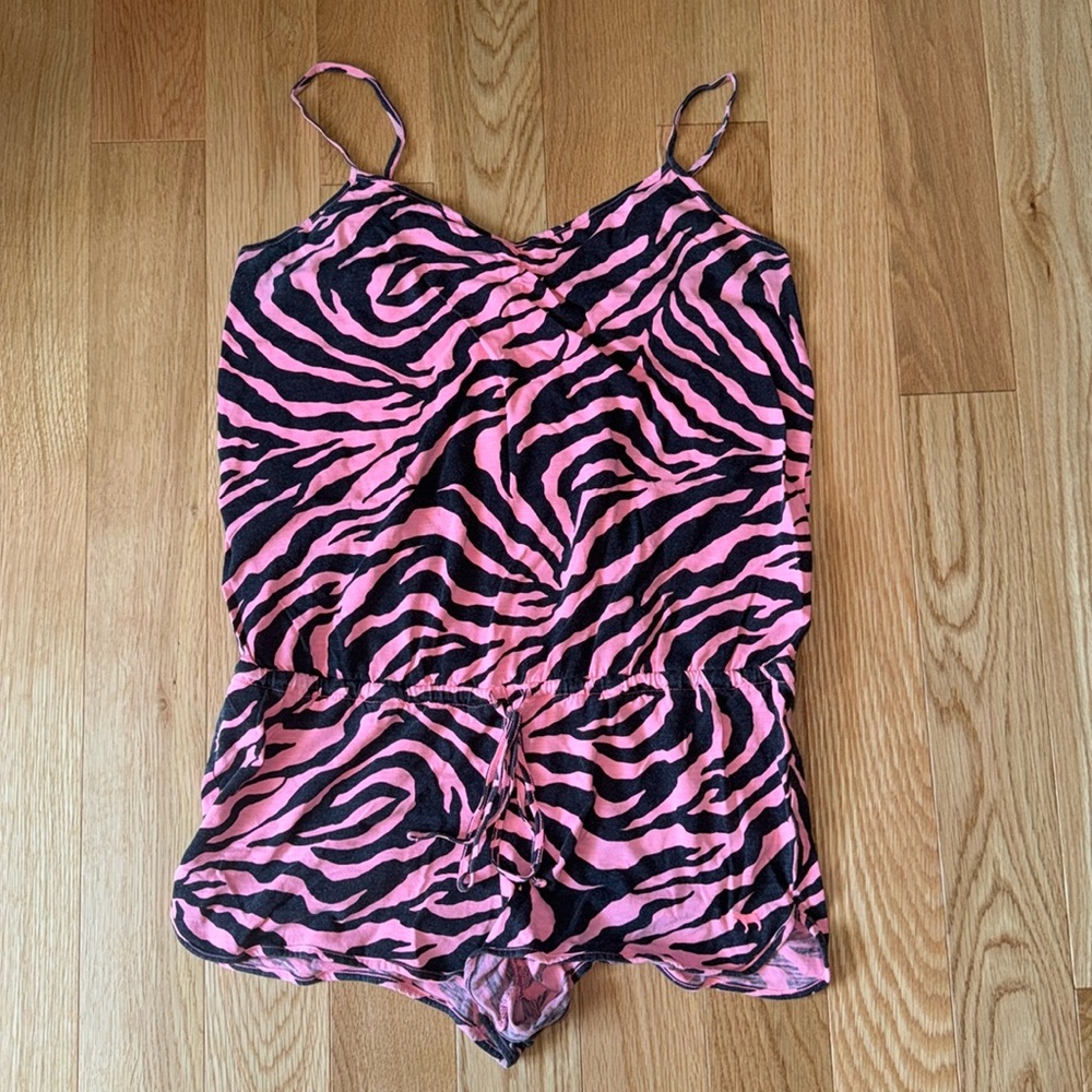 VS Pink Coverup Size Medium coral and black zebra print romper.